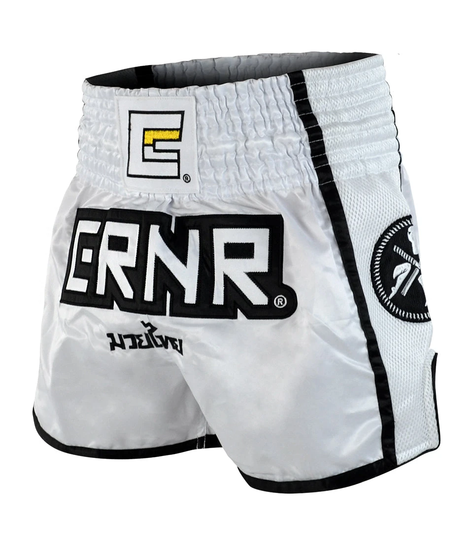 Combat Corner White/Black CRNR Muay Thai Shorts 1 Combat Corner White/Black CRNR Muay Thai Shorts