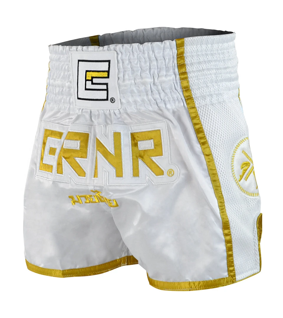 Combat Corner White/Gold CRNR Muay Thai Shorts 1 Combat Corner White/Gold CRNR Muay Thai Shorts