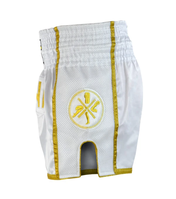 Combat Corner White/Gold CRNR Muay Thai Shorts 4 Combat Corner White/Gold CRNR Muay Thai Shorts - Image 4
