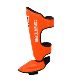 Combat Corner HMIT Shin Guards -Martial Arts Equipment HMIT Shin Guards ORANGE LEFT 600x675 1