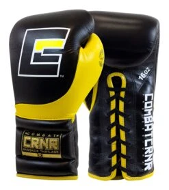 Combat Corner HMIT Lace Up Sparring Gloves Black/Yellow
