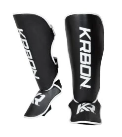 Combat Corner KRBON Shin Guards -Martial Arts Equipment KRBON SHIN GUARDS BLACK and White ANGLE 50375.1573059116