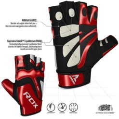 RDX SPORTS RDX S8 BOLD RED LEATHER GYM GLOVES -Martial Arts Equipment bold weight lifting gloves 317