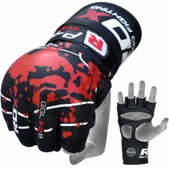 RDX SPORTS RDX F2 BLACK LEATHER MMA FIGHT GLOVES -Martial Arts Equipment rdx leather blood mma fighting grappling gloves 37