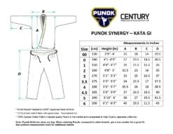 PUNOK KATA UNIFORM - White -Martial Arts Equipment sizechart punok kata